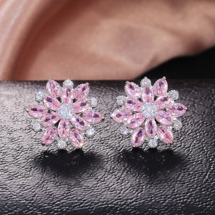 Wholesale Sunflower Double Zircon Stud Earrings JDC-ES-Caos002 Earrings 曹适 Wholesale Jewelry JoyasDeChina Joyas De China