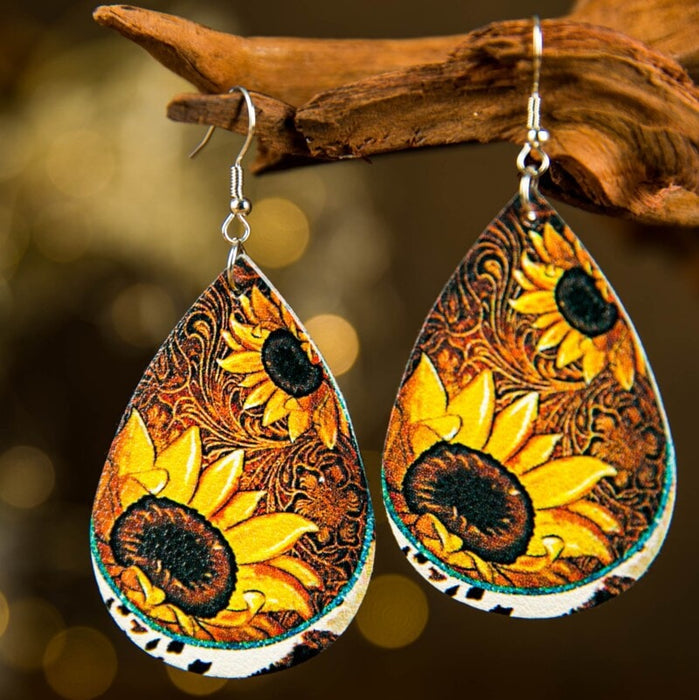 Wholesale Sunflower Flower Leather Earrings JDC-ES-Saip019 Earrings 赛蒲 B Wholesale Jewelry JoyasDeChina Joyas De China