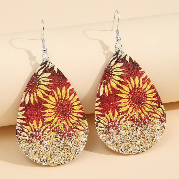 Wholesale Sunflower Sequin Leather Earrings JDC-ES-Saip023 Earrings 赛蒲 1 Wholesale Jewelry JoyasDeChina Joyas De China