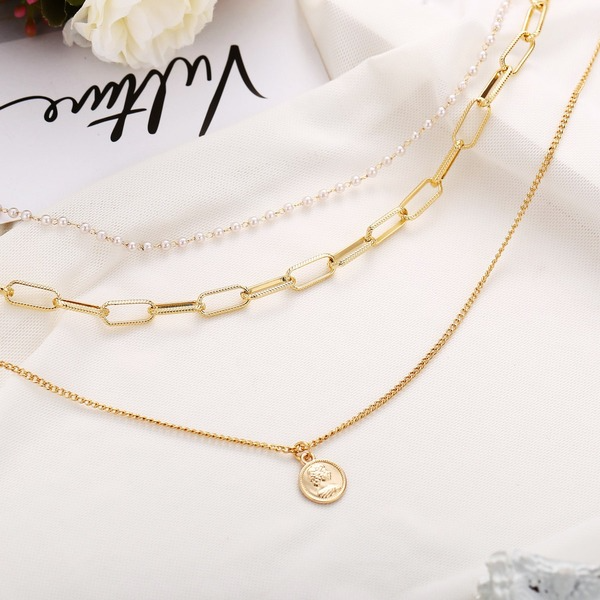 Bulk Jewelry Wholesale sweater chain portrait pearl chain three layer clavicle chain  JDC-NE-F318 Wholesale factory from China YIWU China