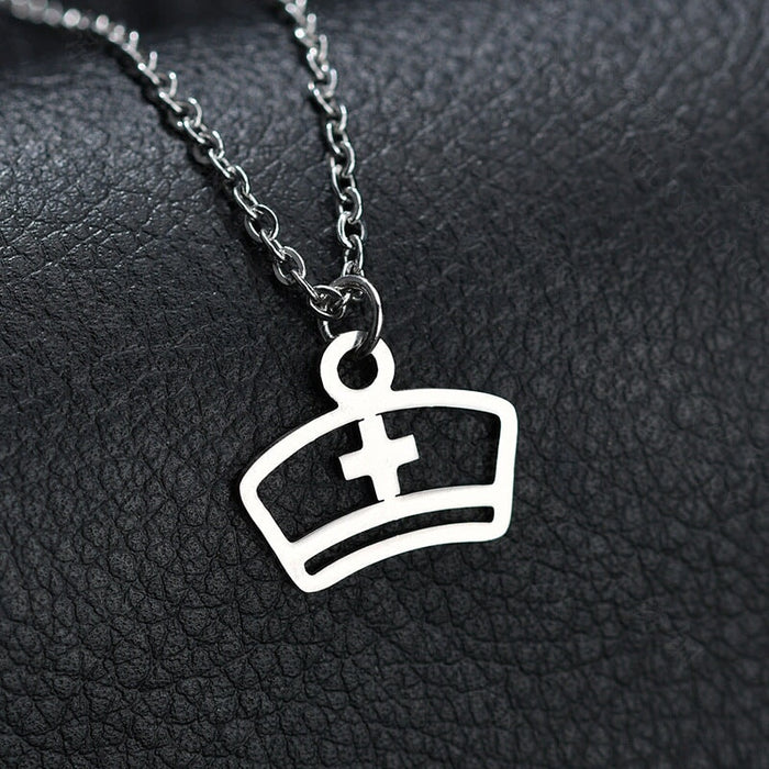 Wholesale Syringe Nurse Cap Gold Plated Doctor Stainless Steel Necklace JDC-NE-HF002 Necklaces 泓飞 Wholesale Jewelry JoyasDeChina Joyas De China