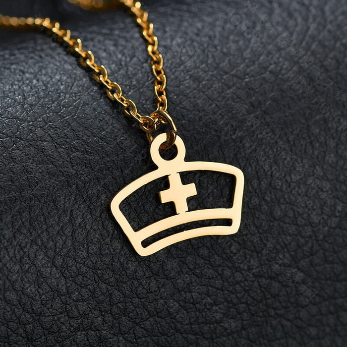 Wholesale Syringe Nurse Cap Gold Plated Doctor Stainless Steel Necklace JDC-NE-HF002 Necklaces 泓飞 Nurse hat gold Wholesale Jewelry JoyasDeChina Joyas De China