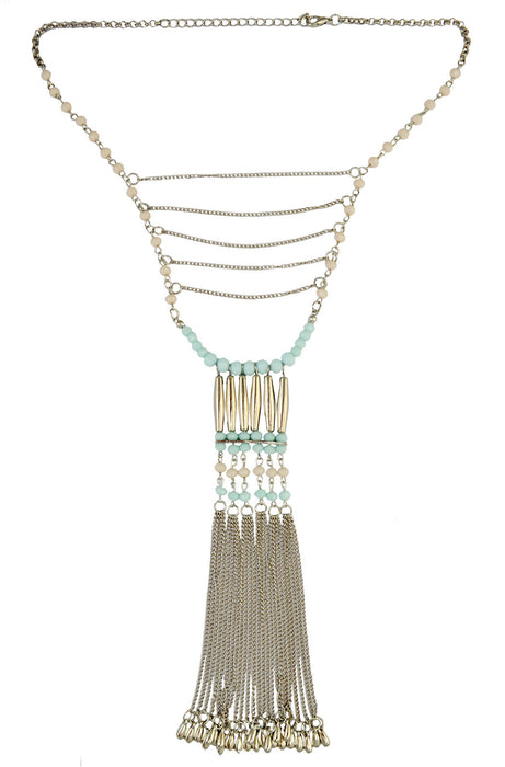 Wholesale Tassel Alloy Rice Bead Sweater Chain Necklace JDC-NE-Yunl006 Necklaces 云罗 light blue Wholesale Jewelry JoyasDeChina Joyas De China