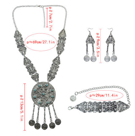 Wholesale Tassel Alloy Turquoise Earrings Bracelets Necklace Set JDC-NE-Yunl005 Necklaces 云罗 Wholesale Jewelry JoyasDeChina Joyas De China