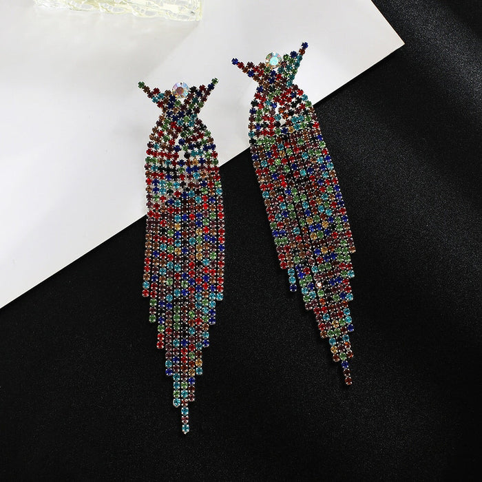 Wholesale Tassel Rhinestone Claw Chain Full Rhinestone Earrings JDC-ES-ZHONGW011 Earrings 众薇 Gold + White Diamond Wholesale Jewelry JoyasDeChina Joyas De China