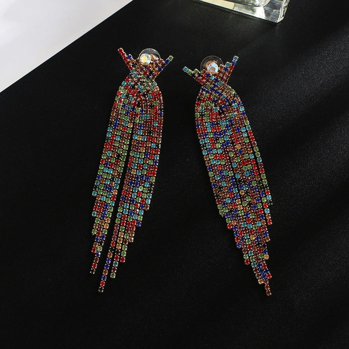 Wholesale Tassel Rhinestone Claw Chain Full Rhinestone Earrings JDC-ES-ZHONGW011 Earrings 众薇 Silver + Colored Diamonds Wholesale Jewelry JoyasDeChina Joyas De China