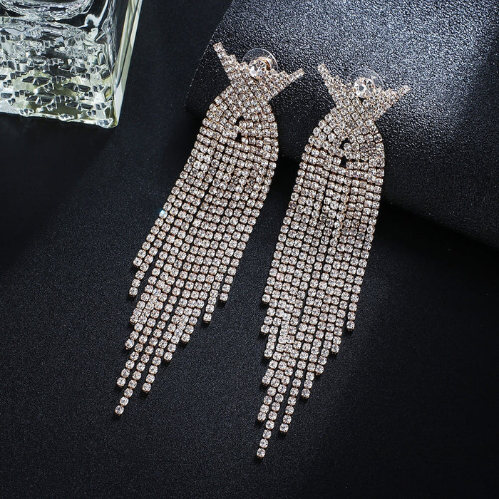 Wholesale Tassel Rhinestone Claw Chain Full Rhinestone Earrings JDC-ES-ZHONGW011 Earrings 众薇 Silver + White Diamond Wholesale Jewelry JoyasDeChina Joyas De China