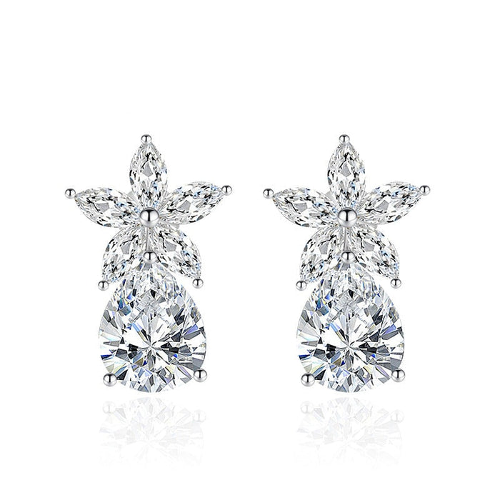 Wholesale teardrop shaped flower plated silver stud earrings JDC-ES-BZ012 Earrings 标志 Wholesale Jewelry JoyasDeChina Joyas De China