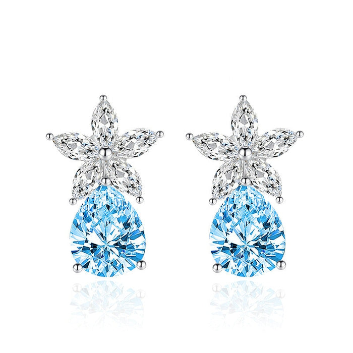 Wholesale teardrop shaped flower plated silver stud earrings JDC-ES-BZ012 Earrings 标志 Wholesale Jewelry JoyasDeChina Joyas De China