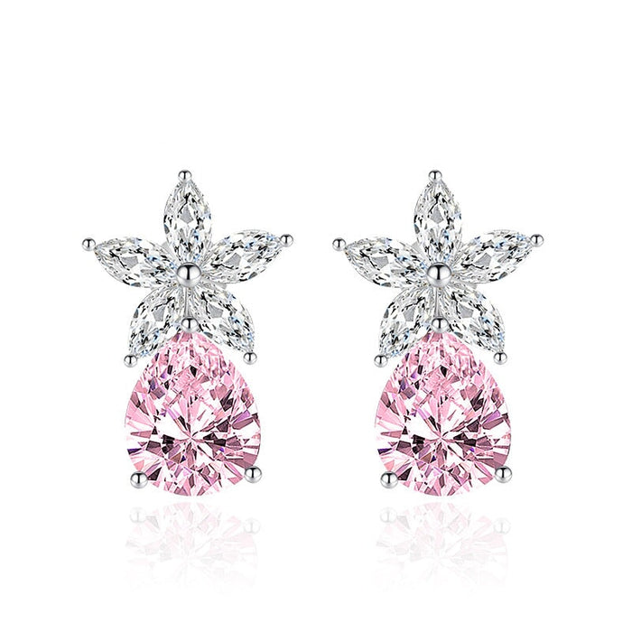 Wholesale teardrop shaped flower plated silver stud earrings JDC-ES-BZ012 Earrings 标志 Powder Wholesale Jewelry JoyasDeChina Joyas De China