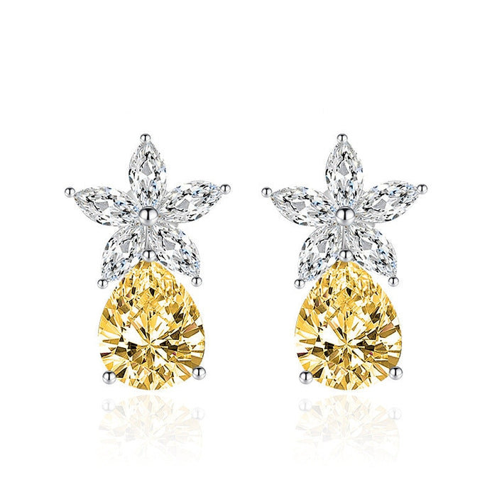 Wholesale teardrop shaped flower plated silver stud earrings JDC-ES-BZ012 Earrings 标志 Yellow Wholesale Jewelry JoyasDeChina Joyas De China