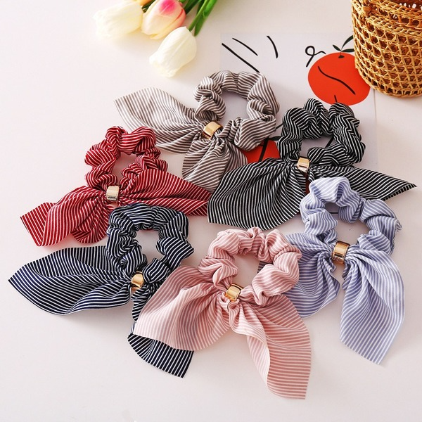 Bulk Jewelry Wholesale three-color cloth striped ribbon hair ring rabbit ear chiffon buckle striped large intestine ring creative hair ring JDC-HS-F320 Wholesale factory from China YIWU China