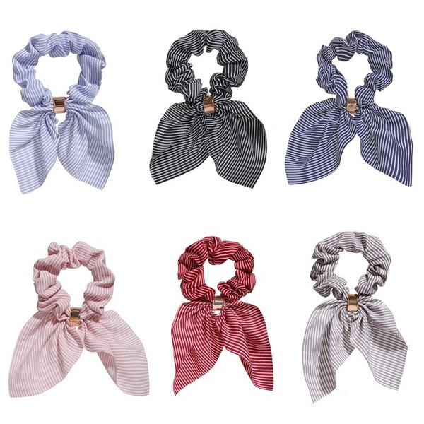 Bulk Jewelry Wholesale three-color cloth striped ribbon hair ring rabbit ear chiffon buckle striped large intestine ring creative hair ring JDC-HS-F320 Wholesale factory from China YIWU China