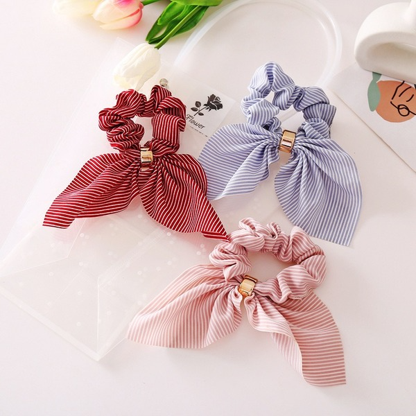 Bulk Jewelry Wholesale three-color cloth striped ribbon hair ring rabbit ear chiffon buckle striped large intestine ring creative hair ring JDC-HS-F320 Wholesale factory from China YIWU China