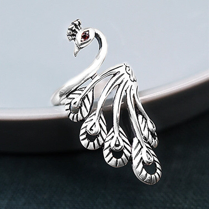 Wholesale three-dimensional peacock Thai silver opening ring JDC-RS-NS005 Rings 尼森 ancient silver Wholesale Jewelry JoyasDeChina Joyas De China