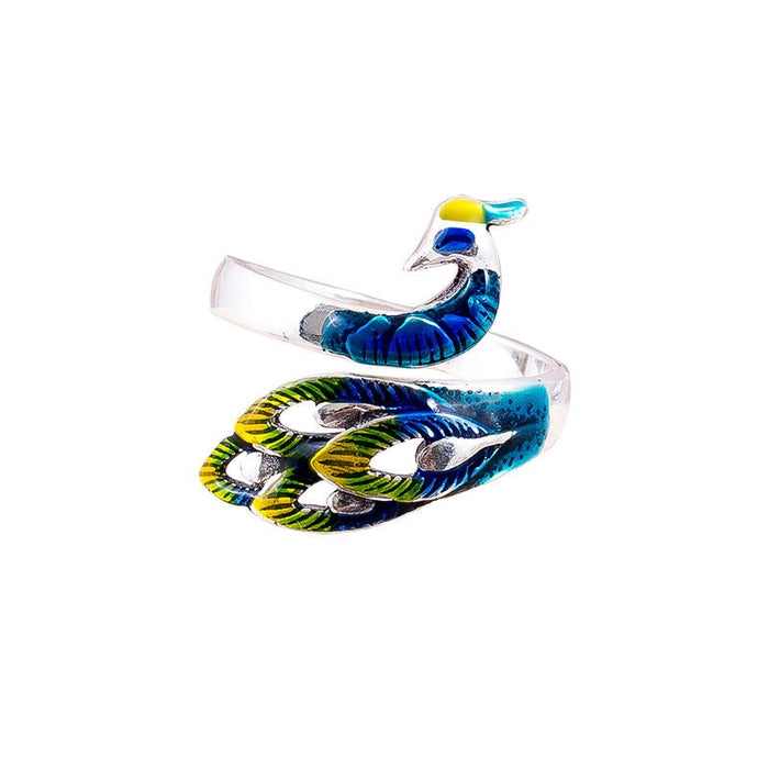 Wholesale three-dimensional peacock Thai silver opening ring JDC-RS-NS005 Rings 尼森 open color Wholesale Jewelry JoyasDeChina Joyas De China