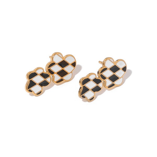 Wholesale titanium steel black and white lattice geometric oil drop earrings JDC-ES-YWLY058 Earrings 丽轶 Wholesale Jewelry JoyasDeChina Joyas De China