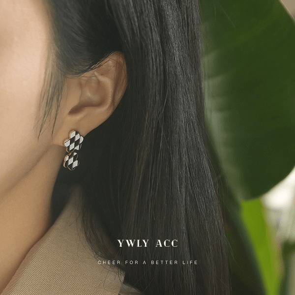 Wholesale titanium steel black and white lattice geometric oil drop earrings JDC-ES-YWLY058 Earrings 丽轶 Wholesale Jewelry JoyasDeChina Joyas De China