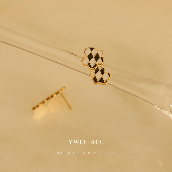 Wholesale titanium steel black and white lattice geometric oil drop earrings JDC-ES-YWLY058 Earrings 丽轶 Wholesale Jewelry JoyasDeChina Joyas De China