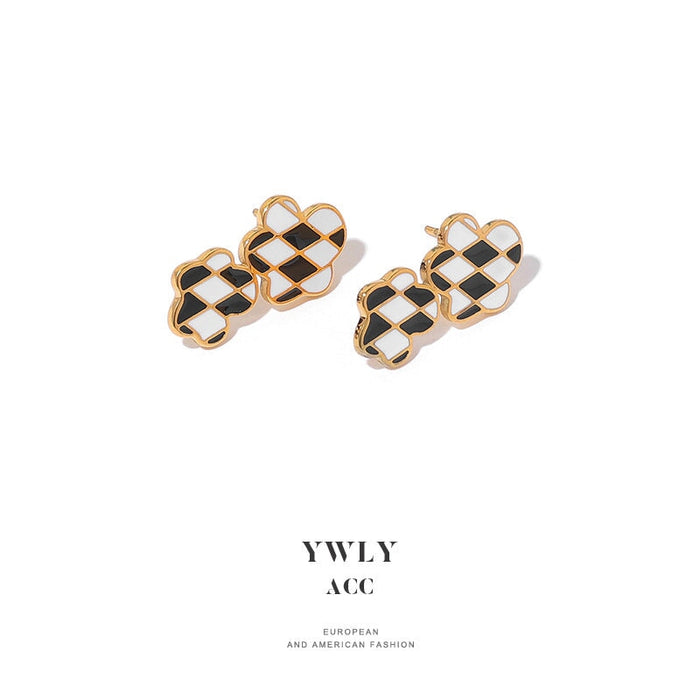 Wholesale titanium steel black and white lattice geometric oil drop earrings JDC-ES-YWLY058 Earrings 丽轶 earrings Wholesale Jewelry JoyasDeChina Joyas De China