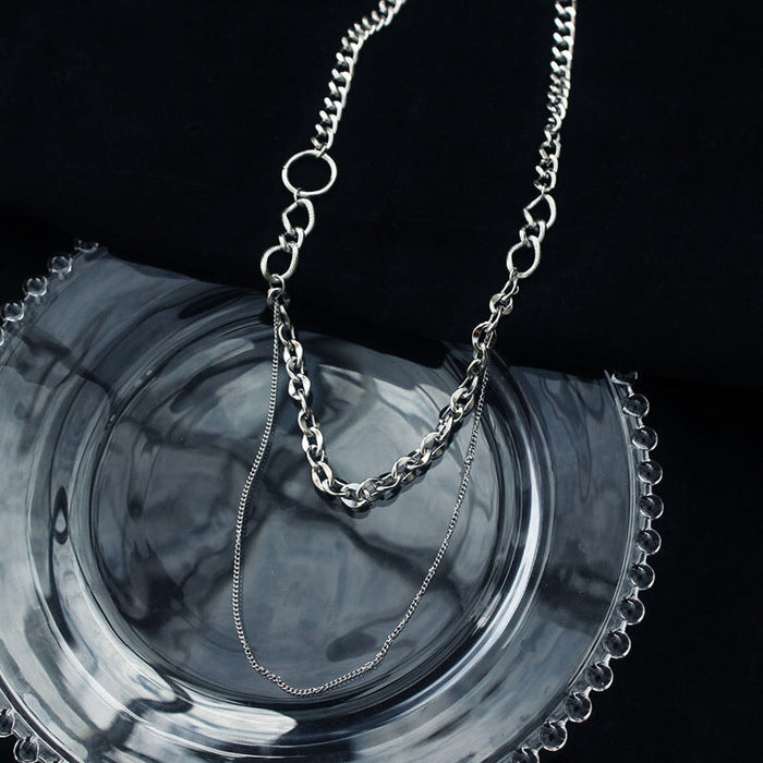 Wholesale Titanium Steel Cuban Chain Necklace JDC-NE-MiMu001 Necklaces 米目 Silver-Asymmetric Wholesale Jewelry JoyasDeChina Joyas De China