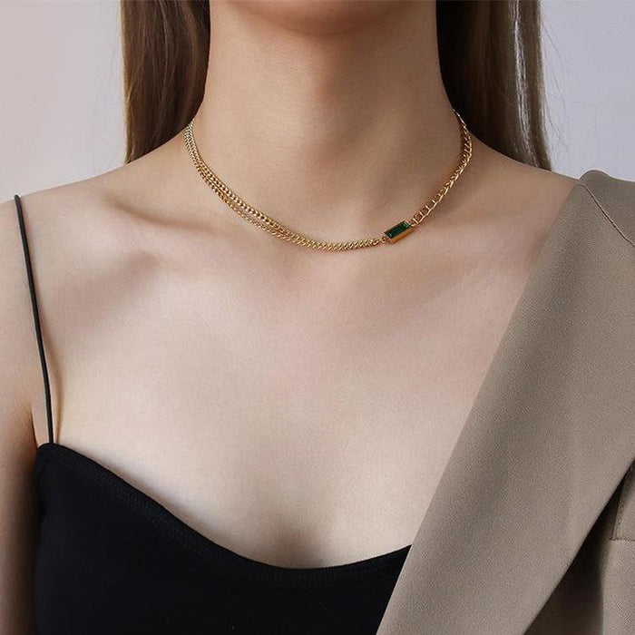 Bulk Jewelry Wholesale titanium steel fashion 304 stainless steel green zircon necklace  JDC-NE-L015 Wholesale factory from China YIWU China