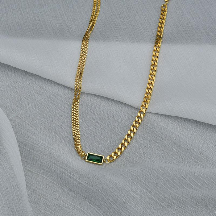 Bulk Jewelry Wholesale titanium steel fashion 304 stainless steel green zircon necklace  JDC-NE-L015 Wholesale factory from China YIWU China