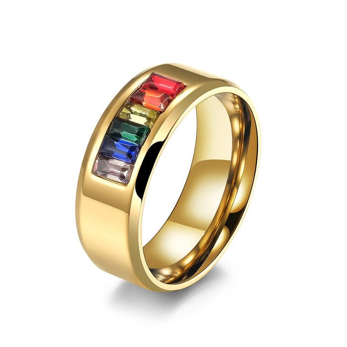 Wholesale titanium steel gay rainbow ring JDC-RS-QianF016 Rings 千风 2 5# Wholesale Jewelry JoyasDeChina Joyas De China