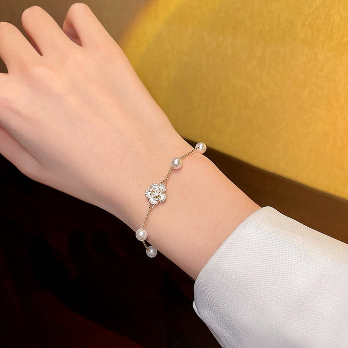 Wholesale Titanium Steel Pearl Flower Zircon Bracelet JDC-BT-LouS002 Bracelet 缕莎 Wholesale Jewelry JoyasDeChina Joyas De China