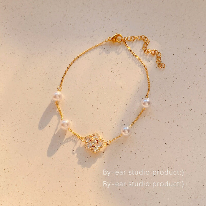 Wholesale Titanium Steel Pearl Flower Zircon Bracelet JDC-BT-LouS002 Bracelet 缕莎 Wholesale Jewelry JoyasDeChina Joyas De China