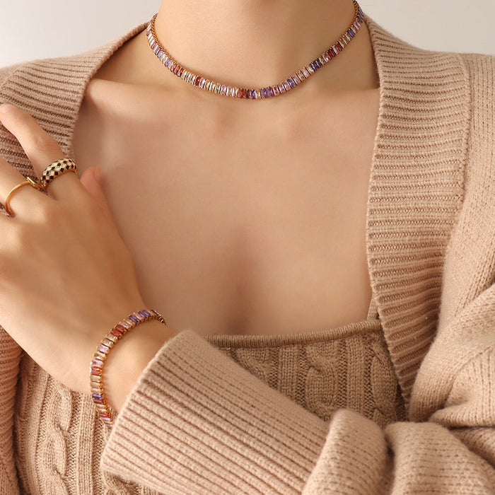 Wholesale titanium steel retro color diamond necklace JDC-NE-MiLi001 necklaces 迷丽 2 Wholesale Jewelry JoyasDeChina Joyas De China
