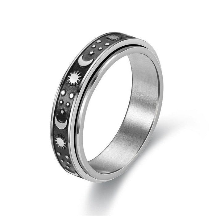 Wholesale Titanium Steel Rotating Stars Moon Decompression Anti-Anxiety Ring JDC-RS-DingC001 Rings 顶潮 Wholesale Jewelry JoyasDeChina Joyas De China
