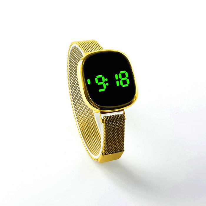 Wholesale Touch LED Magnetic Buckle Stainless Steel Alloy Ordinary Glass Mirror Electronic Watch JDC-WH-Jinj023 Watch 金嘉 green light golden Wholesale Jewelry JoyasDeChina Joyas De China