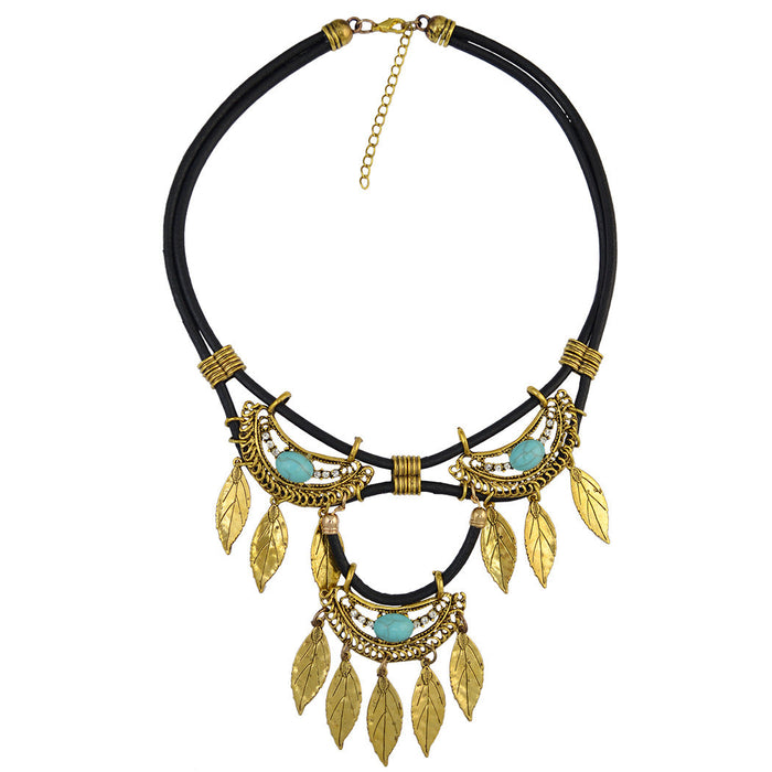 Wholesale Turquoise Alloy Leather Leaf Necklace JDC-NE-Yunl002 Necklaces 云罗 Wholesale Jewelry JoyasDeChina Joyas De China