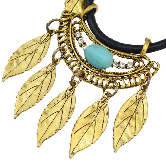 Wholesale Turquoise Alloy Leather Leaf Necklace JDC-NE-Yunl002 Necklaces 云罗 Wholesale Jewelry JoyasDeChina Joyas De China