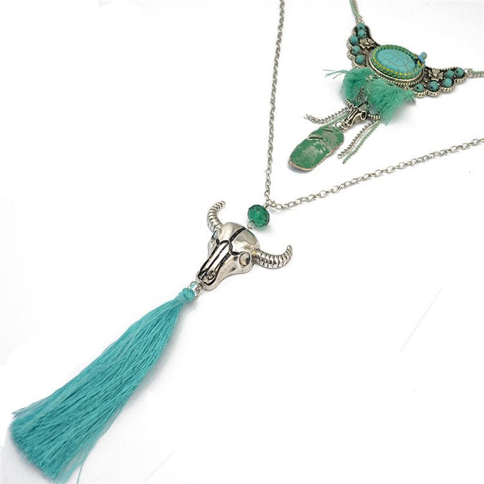 Wholesale Turquoise Bohemian Alloy Sweater Chain Necklaces JDC-NE-Yunl010 Necklaces 云罗 Wholesale Jewelry JoyasDeChina Joyas De China