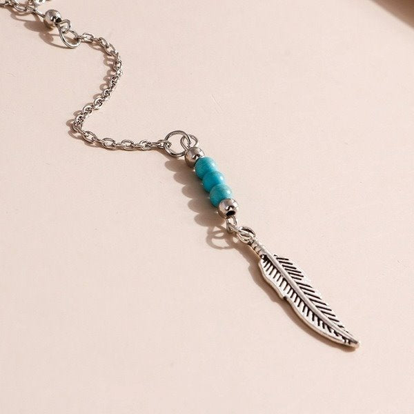 Wholesale Turquoise Feather Necklace JDC-NE-Weny027 NECKLACE 纹颖 Wholesale Jewelry JoyasDeChina Joyas De China