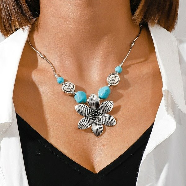 Wholesale Turquoise Flower Necklace JDC-NE-Weny036 NECKLACE 纹颖 Wholesale Jewelry JoyasDeChina Joyas De China