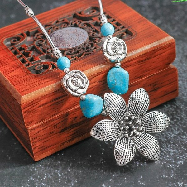 Wholesale Turquoise Flower Necklace JDC-NE-Weny036 NECKLACE 纹颖 Wholesale Jewelry JoyasDeChina Joyas De China