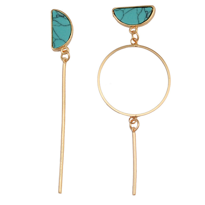 Wholesale Turquoise Gold Plated Alloy Half Round Earrings JDC-ES-Yunl007 Earrings 云罗 Wholesale Jewelry JoyasDeChina Joyas De China