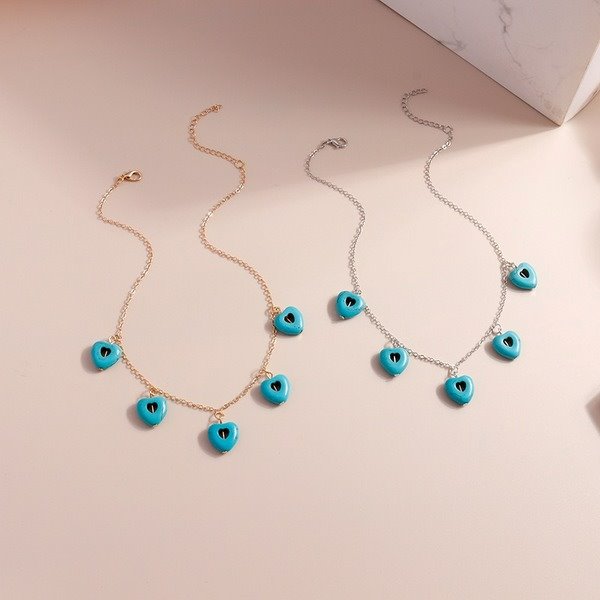 Wholesale Turquoise Heart Necklace JDC-NE-Weny015 NECKLACE 纹颖 Wholesale Jewelry JoyasDeChina Joyas De China