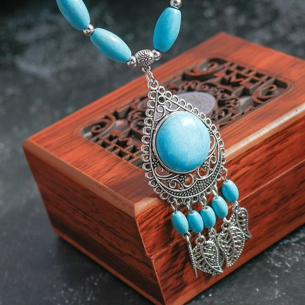 Wholesale Turquoise Hollow Water Drop Necklace JDC-NE-Weny007 NECKLACE 纹颖 Wholesale Jewelry JoyasDeChina Joyas De China