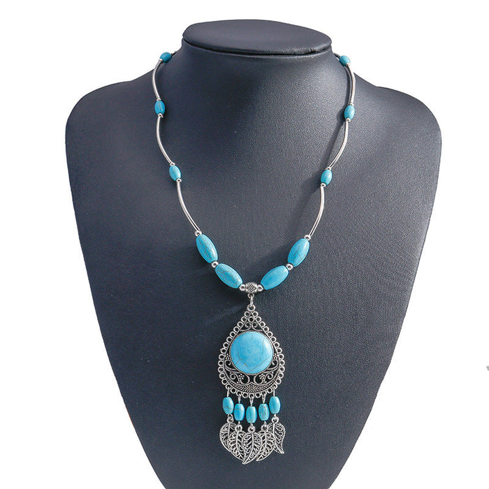 Wholesale Turquoise Hollow Water Drop Necklace JDC-NE-Weny007 NECKLACE 纹颖 silver Wholesale Jewelry JoyasDeChina Joyas De China