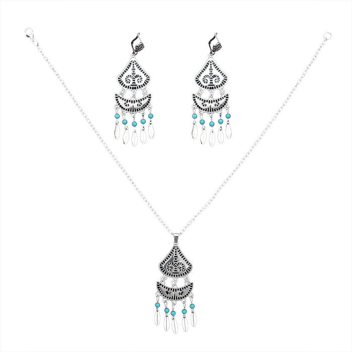 Wholesale Turquoise Leaf Tassel Alloy Earrings Necklace Set JDC-NE-Yunl004 Necklaces 云罗 Wholesale Jewelry JoyasDeChina Joyas De China