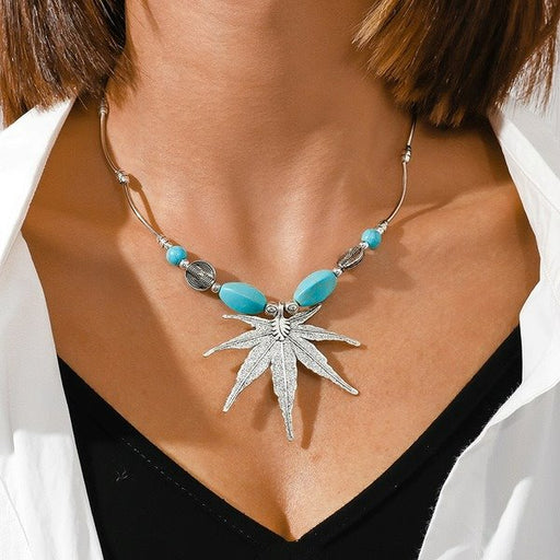 Wholesale Turquoise Maple Leaf Necklace JDC-NE-Weny010 NECKLACE 纹颖 Wholesale Jewelry JoyasDeChina Joyas De China