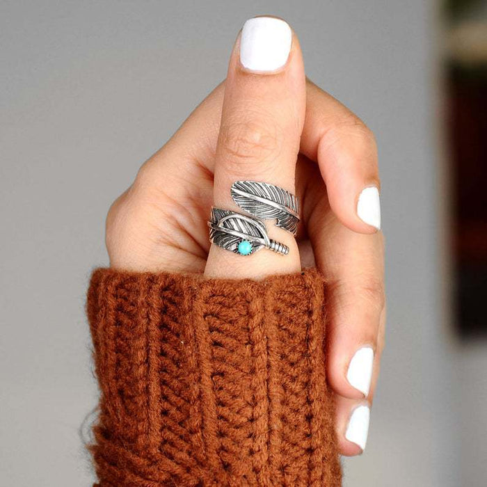 Wholesale turquoise open feather ring JDC-RS-saip002 Rings 赛蒲 Wholesale Jewelry JoyasDeChina Joyas De China