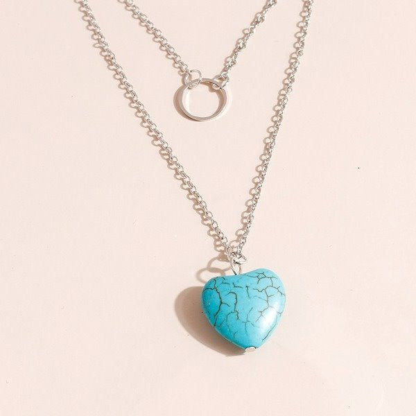 Wholesale Turquoise Peach Heart Necklace JDC-NE-Weny018 NECKLACE 纹颖 Wholesale Jewelry JoyasDeChina Joyas De China