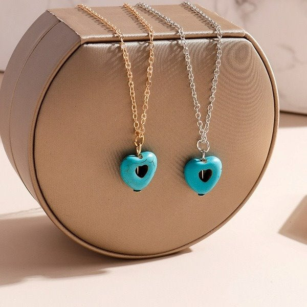 Wholesale Turquoise Peach Heart Necklace JDC-NE-Weny038 NECKLACE 纹颖 Wholesale Jewelry JoyasDeChina Joyas De China