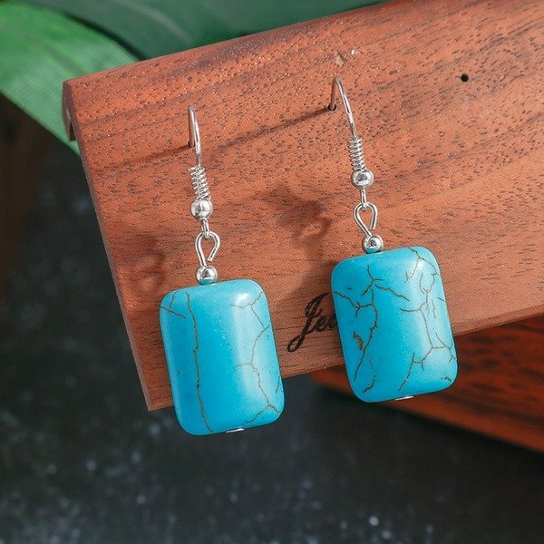 Wholesale Turquoise Rectangular Earrings JDC-ES-Weny005 Earrings 纹颖 Wholesale Jewelry JoyasDeChina Joyas De China