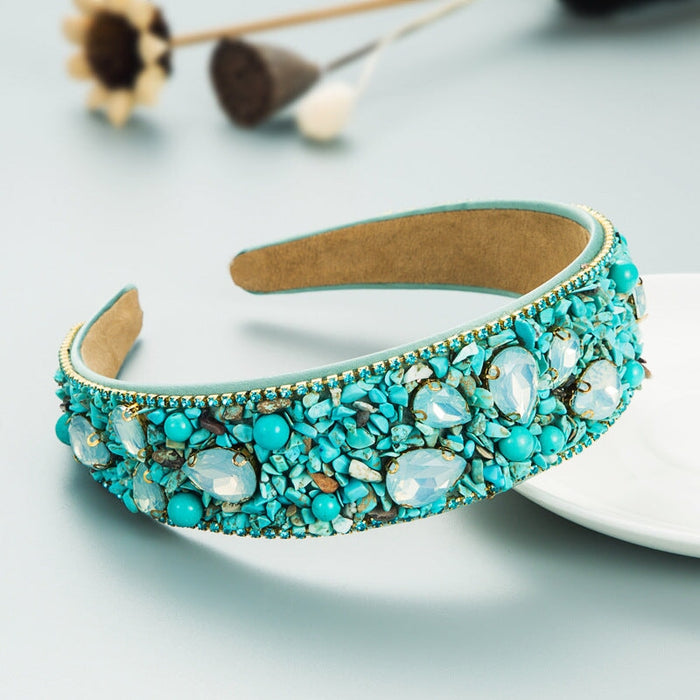 Wholesale Turquoise Rhinestone Fabric Pearl Crystal Headband JDC-HD-YiS005 Headband 镱森 Wholesale Jewelry JoyasDeChina Joyas De China